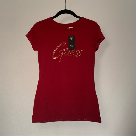Guess Red Rhinestone Logo Tee size S - Picture 1 of 3